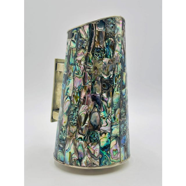 Metal 1950s Mid-Century Modern Mexican Alpaca Silver and Abalone Inlay Water Pitcher For Sale - Image 7 of 17