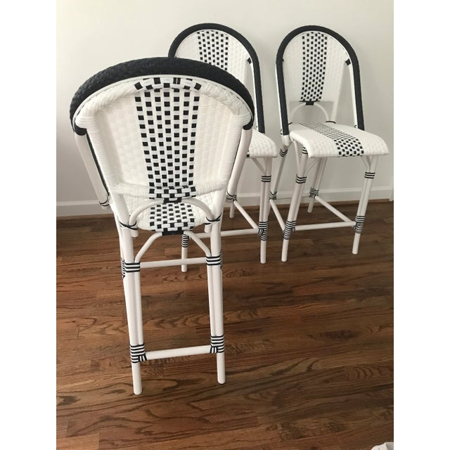 Serena and Lily (3) Indoor/Outdoor Riveria Counter Height Stools with powdered coated aluminum frame. Bright White/Navy.