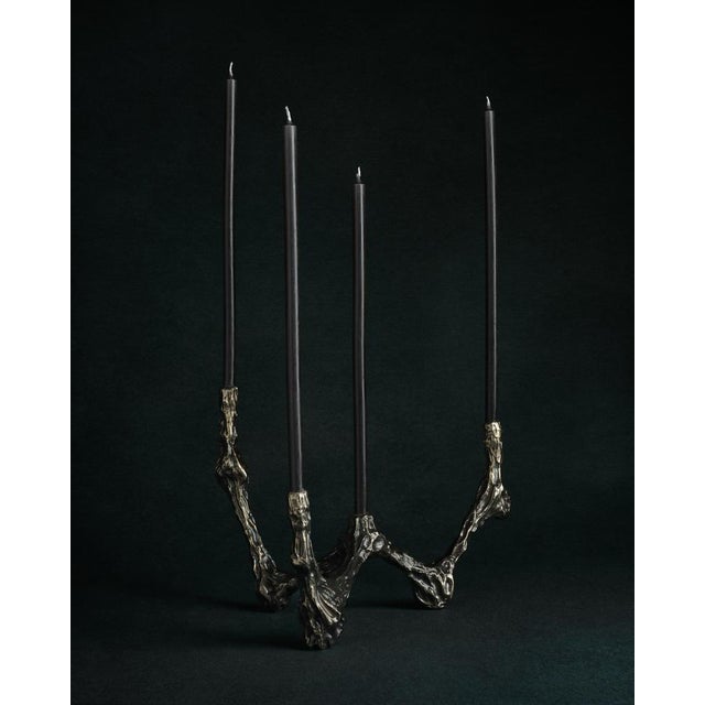 Contemporary Omnia Vanitas Vanité 22 Candelabra in Patinated Cast Bronze by William Guillon For Sale - Image 3 of 11