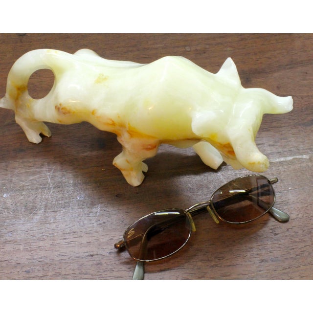 Carved Charging Bull: Mid-Century Brutalist Onyx Sculpture Mexico - 9" For Sale - Image 15 of 17