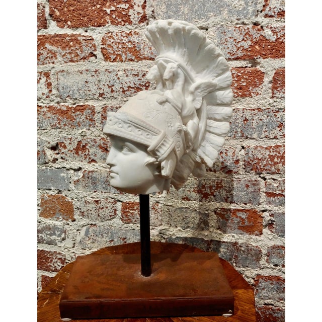Roman Warrior Head W/Feather Helmet -19th Century Italian Marble Sculpture For Sale - Image 9 of 9