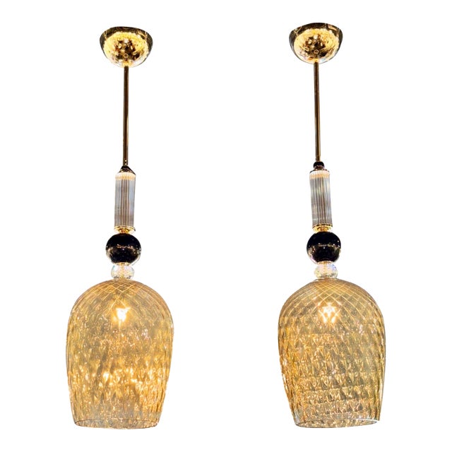 Murano Gold and Black Glass Pendants - a Pair For Sale
