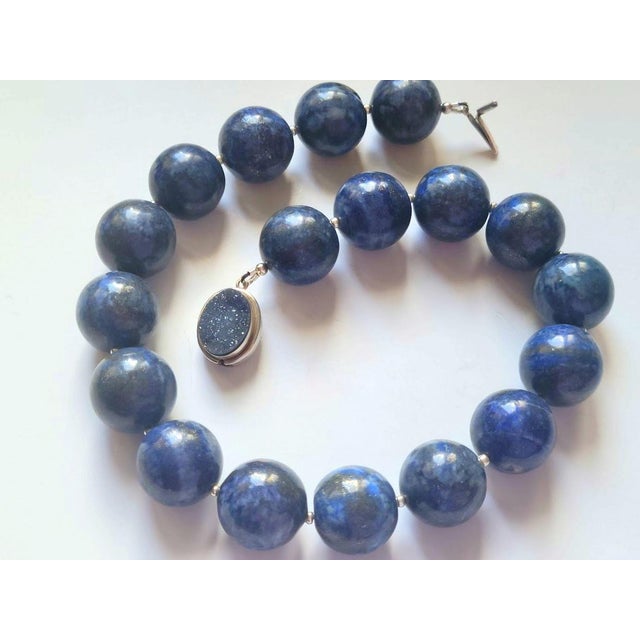 Contemporary Natural Lapis Lazuli Necklace With Agate Druzy Clasp For Sale - Image 3 of 7