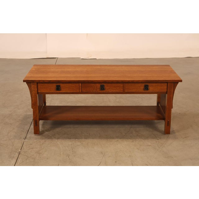 Stickley Mission Collection Oak Coffee Table With Drawers For Sale - Image 13 of 18