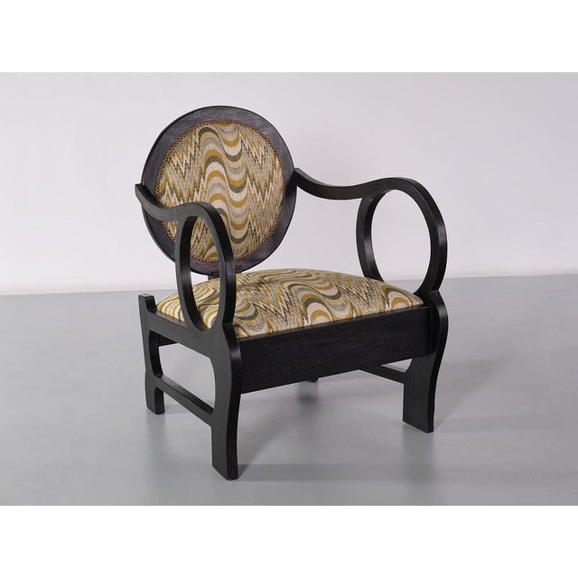 Set of Vintage Armchairs in Oak and Dedar Jacquard by Lajos Kozma, 1940s For Sale - Image 12 of 16