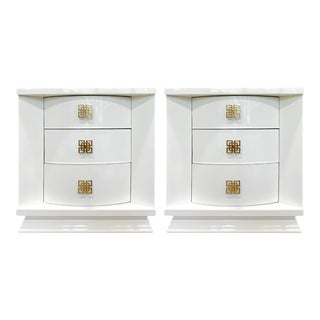 1960s Post-Modern White Lacquered Nightstand Pair For Sale