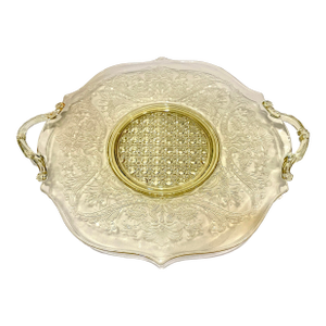 Vintage Lancaster Cane Landrum Topaz Depression Glass Platter With Handles