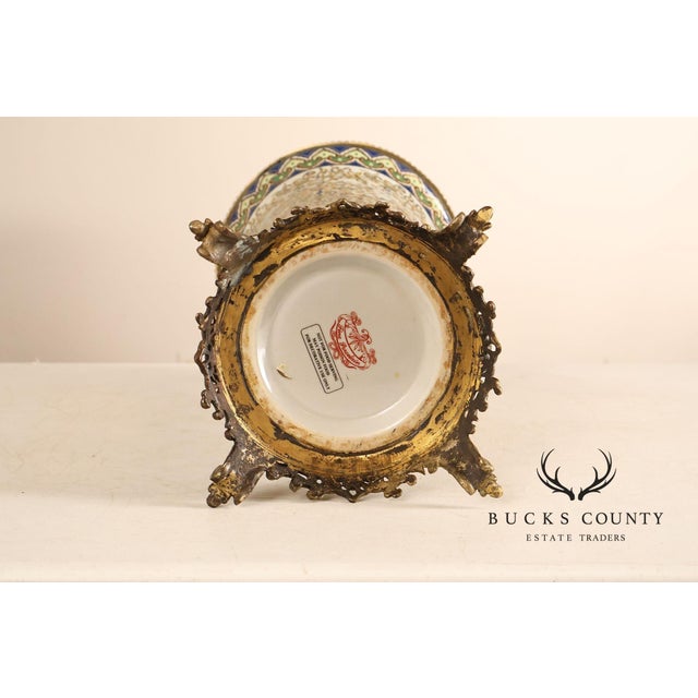 Red Hand Painted Porcelain Decorative Vase with Gilded Metal Base and Cap For Sale - Image 8 of 17