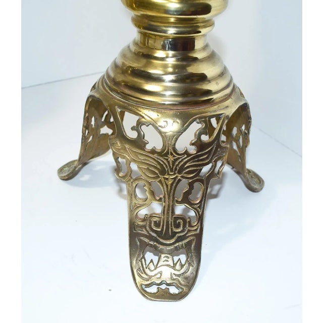 Brass Early 20th Century Large Chinoiserie Brass Floor or Alter Candlesticks, a Pair For Sale - Image 8 of 11