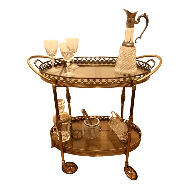 Neoclassical Brass Serving Trolley, 1960s For Sale