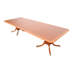Baker Furniture Historic Charleston Georgian Banded Mahogany Double Pedestal Dining Table, Newly Refinished