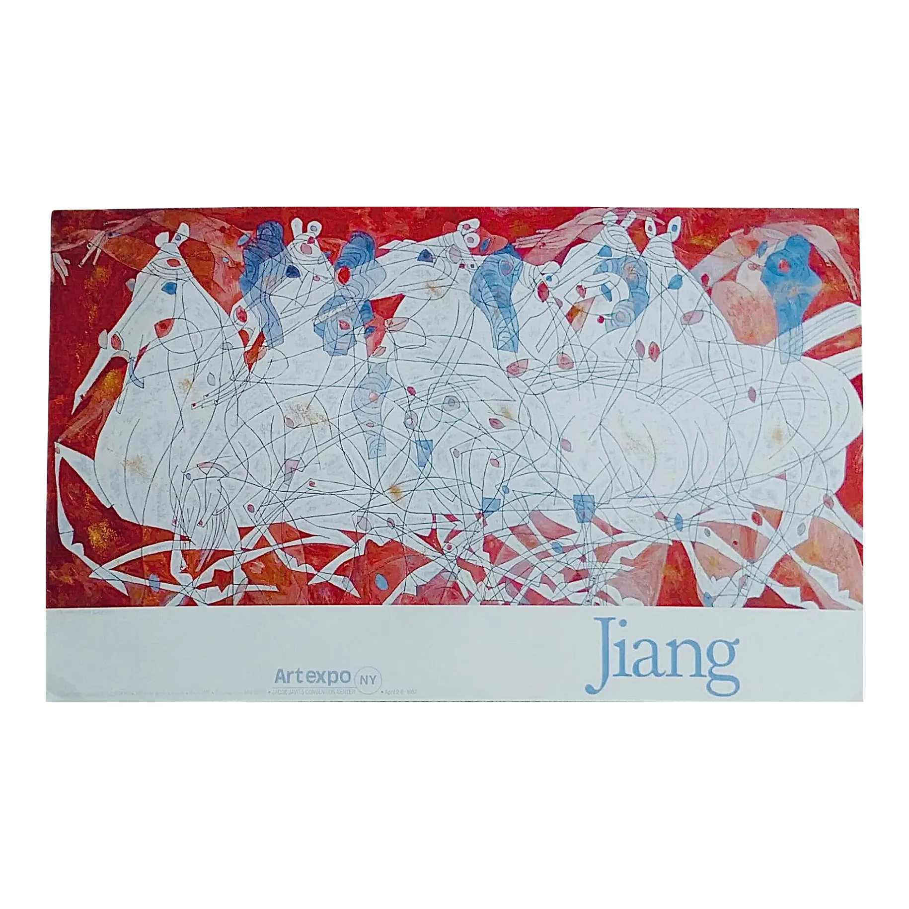 1980s 80's Vintage Jiang Tie-Feng Modern Horses 