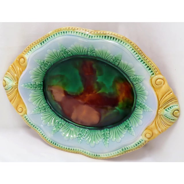 Beautiful Antique Victorian Majolica Bread Serving Tray With Nice Colors - Circa 1880s For Sale - Image 13 of 13