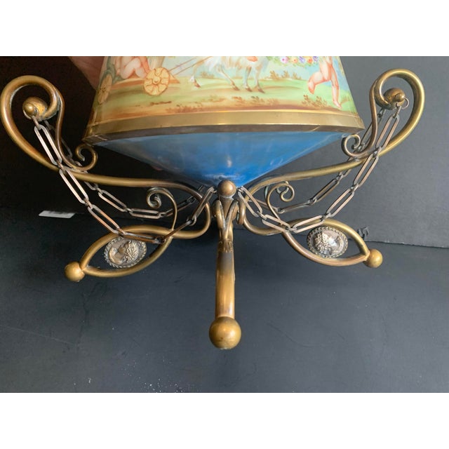 French Large Antique French or Austrian Figural Art Glass Cache Pot Jardiniere in Bronze Cradle Stand & Bronze Rim For Sale - Image 3 of 14