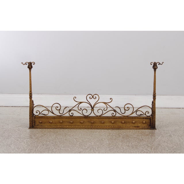 Gothic Gold Finish Iron Gothic Fireplace Fender Set For Sale - Image 3 of 13