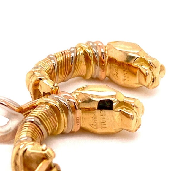 Cartier Panthere 18k Tri-Color Gold Clip On Huggie Earrings w/Paper For Sale - Image 9 of 11