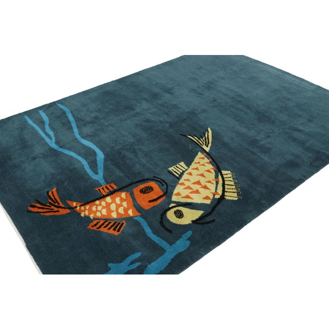 Rug & Kilim Vintage Zeki Müren Rug in Navy Blue With Fish Pictorials | Rug & Kilim For Sale - Image 4 of 7