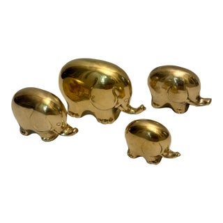 1970s Hollywood Regency "Pudgy" Brass Elephant Family by Turtle and Crane - Set of 4 For Sale