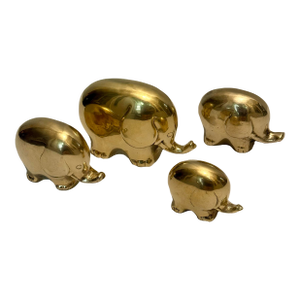 1970s Hollywood Regency "Pudgy" Brass Elephant Family Paperweight by Turtle and Crane - Set of 4