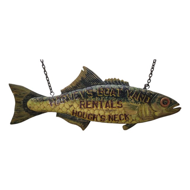 Harvey's Boat Yard Carved Trade Sign For Sale