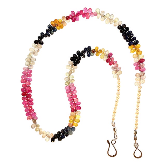 Multi Color Faceted Briolette Sapphire Necklace With Pearls For Sale