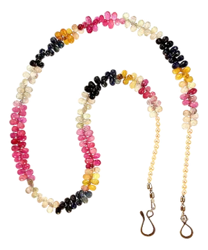 Multi Color Faceted Briolette Sapphire Necklace With Pearls