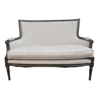 Vintage Beige Linen Isla Settee by Adrain Gray For Sale