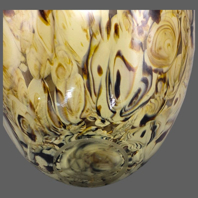 Glass Vintage Hand-Blown Art Glass Brown & Cream Tortoise-Style Vase 13'' Tall For Sale - Image 7 of 9