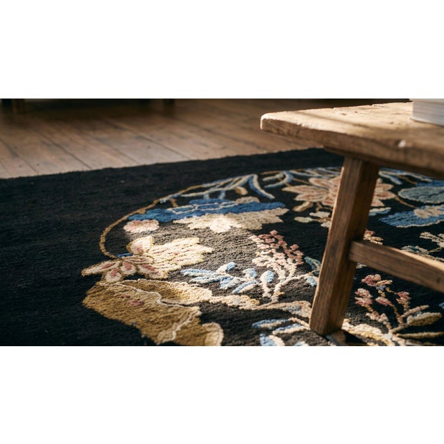Textile 1890s Black Floral Medallion Antique Chinese Peking Rug 3'6" X 3'6" Hand Knotted Wool Carpet For Sale - Image 7 of 9