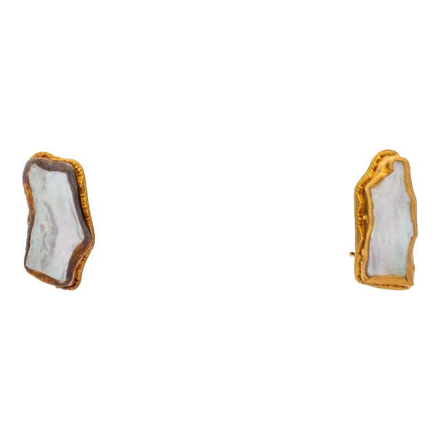 Etruscan Revival 22k Gold Baroque Pearl Earrings For Sale