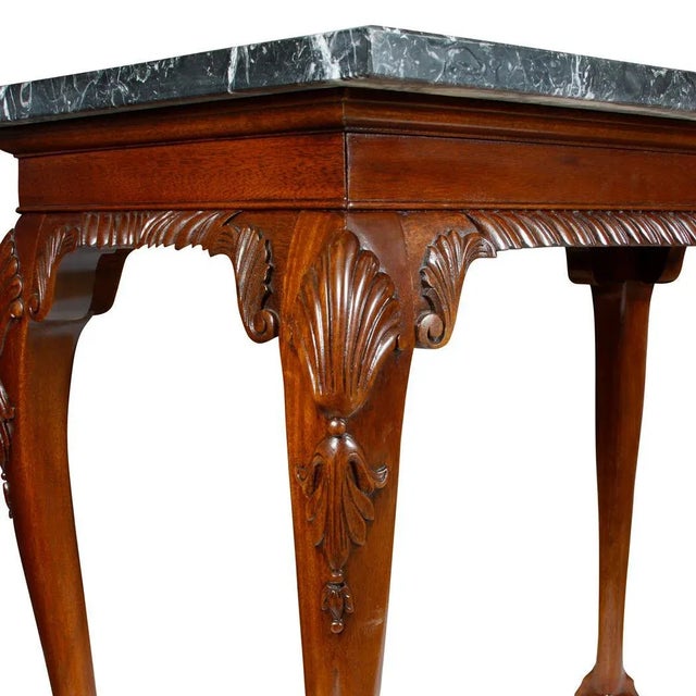 English George III Style Walnut Console With Carved Details and Marble Top For Sale - Image 3 of 3