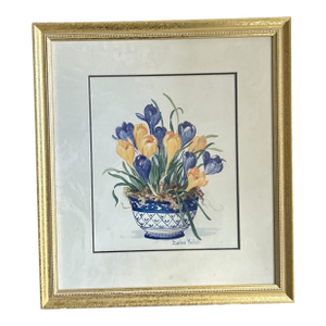 Vintage Barbara Mock Print FramedBlue and White Porcelain Crocus