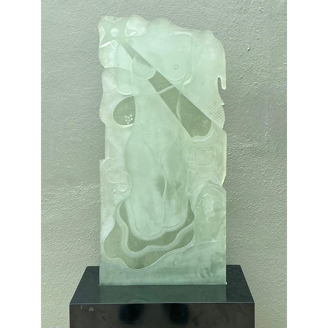 Wood Vintage 1937 Joris Minne Et Albert Algae Frosted Glass Sculpture For Sale - Image 7 of 14