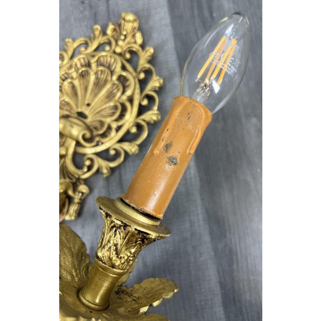 Vintage French Wall Lamps in Brass, Set of 2 For Sale - Image 9 of 15