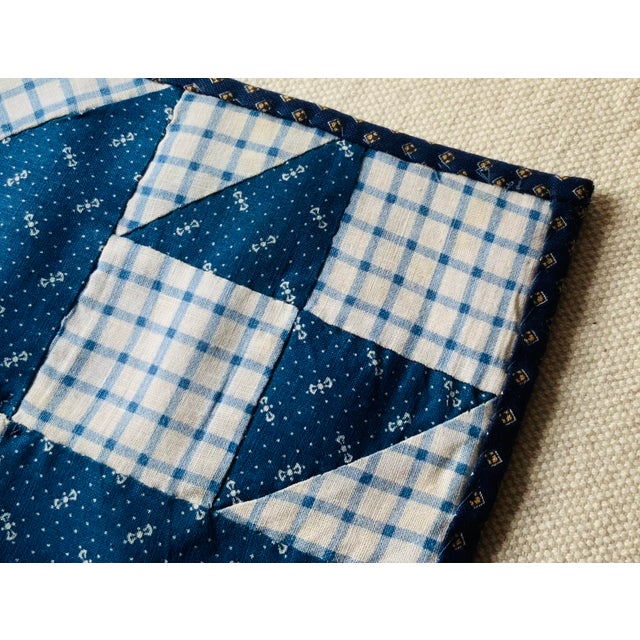 …8" Hand-Stitched Blue Gingham & Plaid Table Mat - American Classical Folk Art DESCRIPTION: Crafted with care by Vermont...