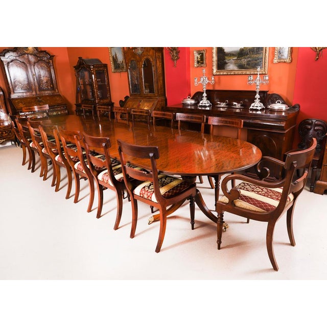 Hollywood Regency Regency Revival Triple Pillar Dining Table For Sale - Image 3 of 14