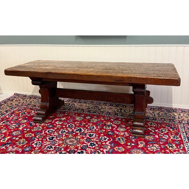 French Country Antique French Dining Farmhouse Refectory Monastery Table Trestle Base Mid 19thC For Sale - Image 3 of 18