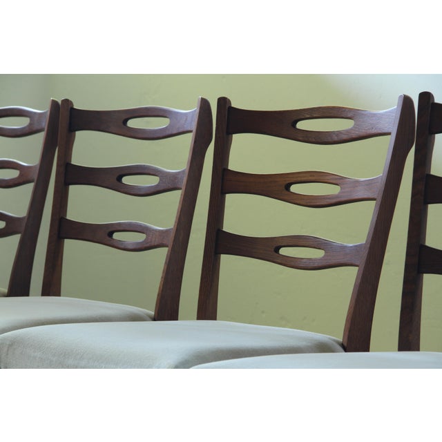 Wood Brutalist Dark Oak Chairs in Light Upholstery, Denmark, 1960s, Set of 6 For Sale - Image 7 of 15