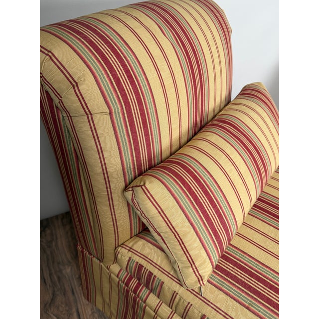Yellow Pair of Upholstered Striped Slipper Chairs With Lumbar Pillows For Sale - Image 8 of 8