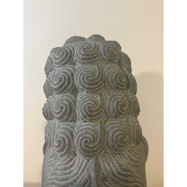 Late 20th Century Vintage Hand Carved Stone Foo Dogs Guardian Lions, Pair, Asian Garden Sculptures For Sale - Image 5 of 8
