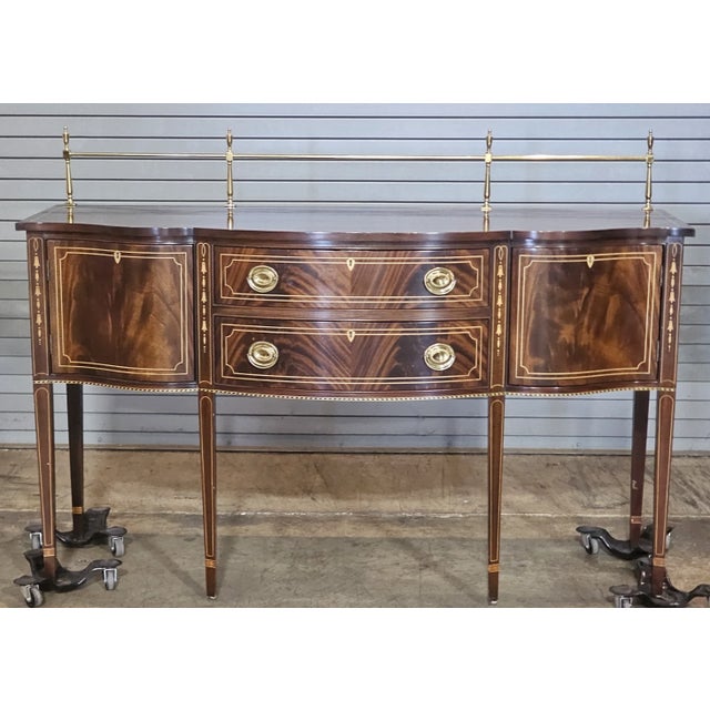Traditional Late 20th Century Stickley Mahogany Federal Style Sideboard Buffet W Brass Gallery Rail For Sale - Image 3 of 12
