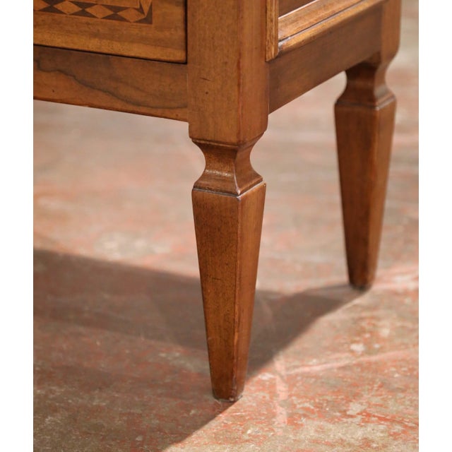Wood Pair of 20th C. Louis XVI Style Inlaid Walnut Nightstands With Parquetry Detail For Sale - Image 7 of 11