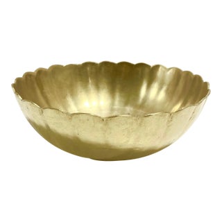 Vintage Scalloped Brass Bowl Cachepot For Sale