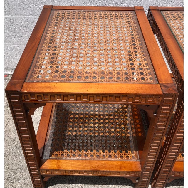 Pair Vintage Mid Century Cane & Glass Side/End Tables For Sale - Image 9 of 18