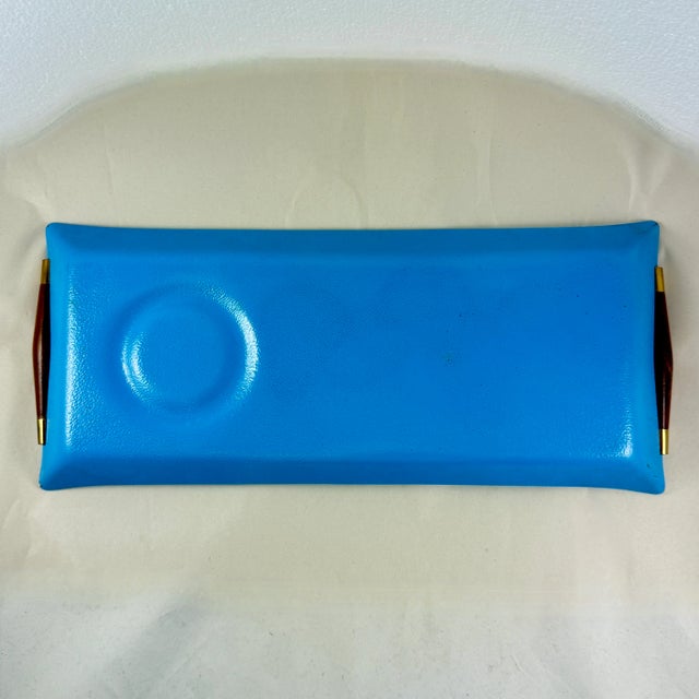 Georges Briard Peacock Blue Pageant Fruit Glass Tray & Dip Bowl For Sale - Image 13 of 15