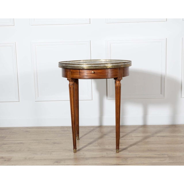 Mid 20th Century Louis XVI–Style Bouillotte Table with Marble Top and Brass Gallery For Sale - Image 10 of 11