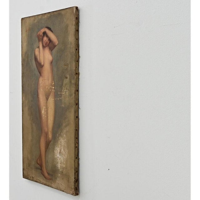 19th Century French 19th Century Nude Oil Painting on Canvas For Sale - Image 5 of 10