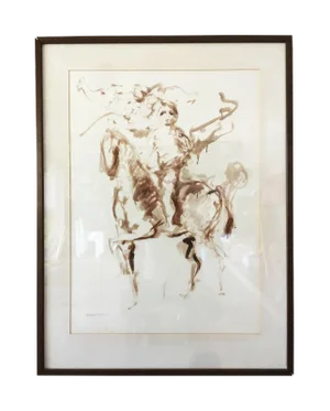 Vintage Mid Century Original Signed Painting Abstract Horse and Rider