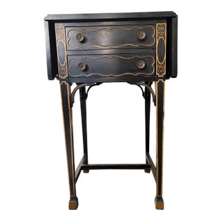 Mid 20th Century Chinoiserie Hand-Painted Black & Gold Drop-Leaf Server For Sale