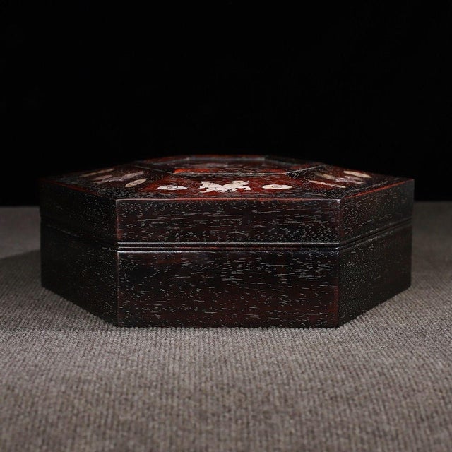 Zitan Wood Hexagonal Box Inlaid With Mother-of-Pearl For Sale In Los Angeles - Image 6 of 10
